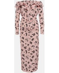 Alessandra Rich - Floral Off-Shoulder Silk Midi Dress - Lyst