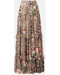 Roberto Cavalli - Gonna Lunga Con Stampa E Volant - Lyst