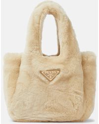 Prada - Mini Shearling Tote Bag - Lyst