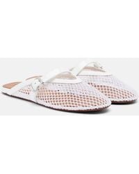 Alaïa - Fishnet Leather-Trimmed Slip-On Mules - Lyst