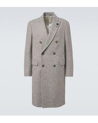 Lardini - Herringbone Double-Breasted Virgin Wool Coat - Lyst