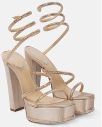 Rene Caovilla - Embellished Satin Platform Sandals - Lyst
