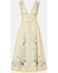 Self-Portrait - Floral Cotton Poplin Midi Dress - Lyst