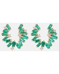 Suzanne Kalan - Izzy Sideway Spiral 18kt Gold Earrings With Emeralds And Diamonds - Lyst