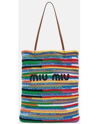 Miu Miu - Leather-Trimmed Crochet Tote Bag - Lyst