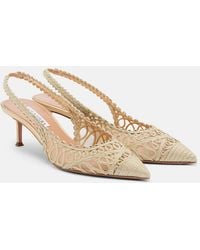 Aquazzura - Kahlo Metallic Raffia And Mesh Slingback Pumps - Lyst