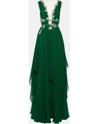 Costarellos - Embroidered V-neck Draped Silk Gown - Lyst