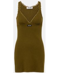 Miu Miu - Lace-Trimmed Pointelle Cotton Minidress - Lyst