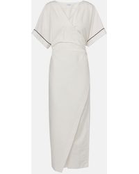 Brunello Cucinelli - Vestido Envolvente En Mezcla De Algodon Con Cuentas Monili - Lyst
