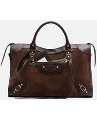Balenciaga - Le City Medium Leather-Trimmed Suede Tote Bag - Lyst