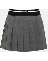 Miu Miu - Pleated Virgin Wool Mini Skirt - Lyst