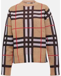 Burberry - Checked Cotton Blend Sweater - Lyst