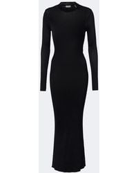 Saint Laurent - Cassandre Ribbed-Knit Silk Maxi Dress - Lyst