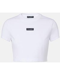 Dolce & Gabbana - Logo Cropped Cotton-Blend Jersey T-Shirt - Lyst