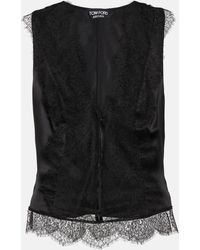 Tom Ford - Lace-trimmed Silk-blend Satin Top - Lyst