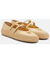 Prada - Metallic Leather And Raffia Ballet Flats - Lyst