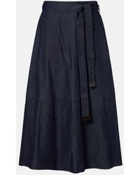Max Mara - Belted Denim Midi Skirt - Lyst