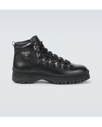 Prada - Brixxen Leather Lace-Up Boots - Lyst