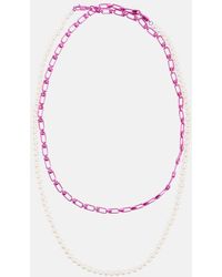 Eera - Halskette Double Reine aus Sterlingsilber mit Perlen - Lyst