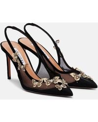 Aquazzura - Papillon Embellished Mesh Slingback Pumps - Lyst