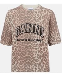 Ganni - Logo Leopard-Print Wool-Blend Top - Lyst
