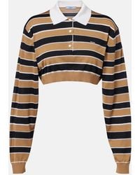 Prada - Striped Cropped Silk Polo Shirt - Lyst