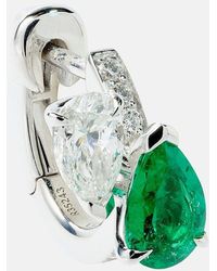 Repossi - Serti Sur Vide 18kt White Gold Single Earring With Diamonds And Emerald - Lyst