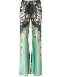 Roberto Cavalli - Floral Silk Satin Flared Pants - Lyst