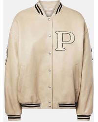Prada - Logo-Appliqué Leather Bomber Jacket - Lyst