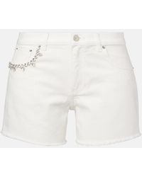 Area - Crystal-Embellished Denim Shorts - Lyst
