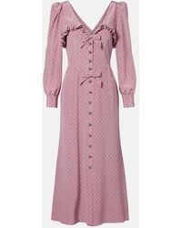 Alessandra Rich - Polka-Dot Ruffled Silk Midi Dress - Lyst