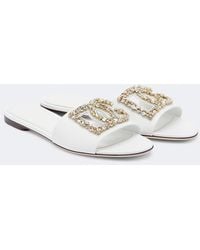 Dolce & Gabbana - Dg Embellished Leather Slides - Lyst