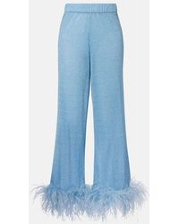 Oséree - Lumiere Feather-Trimmed Wide-Leg Pants - Lyst