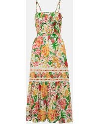 FARM Rio - Floral Sketch Cotton Midi Dress - Lyst
