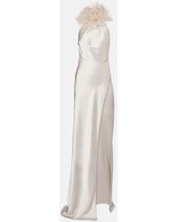 The New Arrivals Ilkyaz Ozel - Robe Jazzy Aus Satin Mit Federn - Lyst