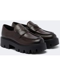 Prada - Logo Leather Platform Loafers - Lyst