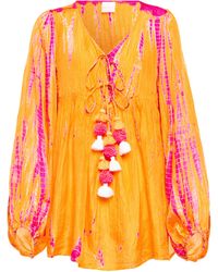 Anna Kosturova Exclusivo en Mytheresa - blusa de seda tie-dyed - Naranja