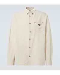 Prada - Triangle-Logo Regular-Fit Cotton And Linen-Blend Chambray Shirt - Lyst