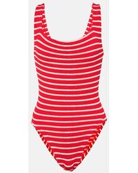 Hunza G - Square Neck Striped Swimsuit - Lyst