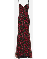 Dolce & Gabbana - Vestido largo Cherry en chifon de seda - Lyst