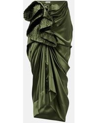 Dries Van Noten - Gathered Silk-Blend Satin Midi Skirt - Lyst