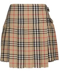 Burberry Vintage Check Wool Miniskirt - Natural