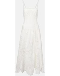 FARM Rio - Broderie Anglaise Linen-Blend Midi Dress - Lyst