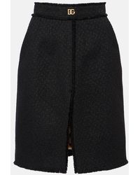 Dolce & Gabbana - Raschel Tweed Midi Skirt With Central Slit And Dg Logo - Lyst
