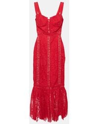 Self-Portrait - Robe Midi En Coton Melange Et Dentelle A Fleurs - Lyst