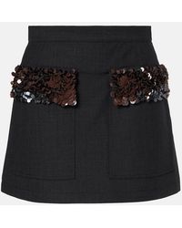Plan C - Mini-Jupe En Laine Melangee A Sequins - Lyst