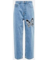 Area - Embellished Cutout High-rise Jeans - Lyst