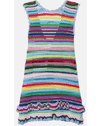 Ganni - Vestido Corto De Croche De Algodon A Rayas - Lyst