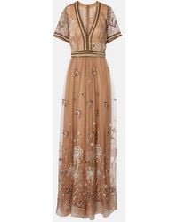 Costarellos - Robe Longue Brodee En Tulle - Lyst