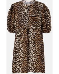 Ganni - Leopard Poplin Dress - Lyst